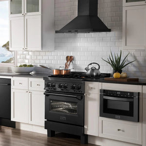 ZLINE - Kitchen Package with Black Stainless Steel Refrigeration, 36" Dual Fuel Range, 36" Range Hood, Microwave Drawer, and 24" Tall Tub Dishwasher