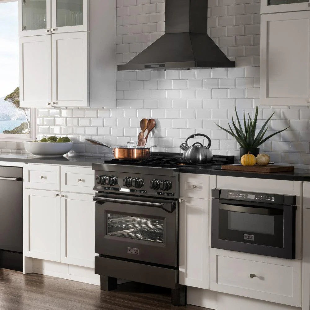 ZLINE - 30 in. 4.0 cu. ft. Legacy Dual Fuel Range with Gas Cooktop and Electric Convection Oven in Black Stainless Steel with 4 Brass Burners