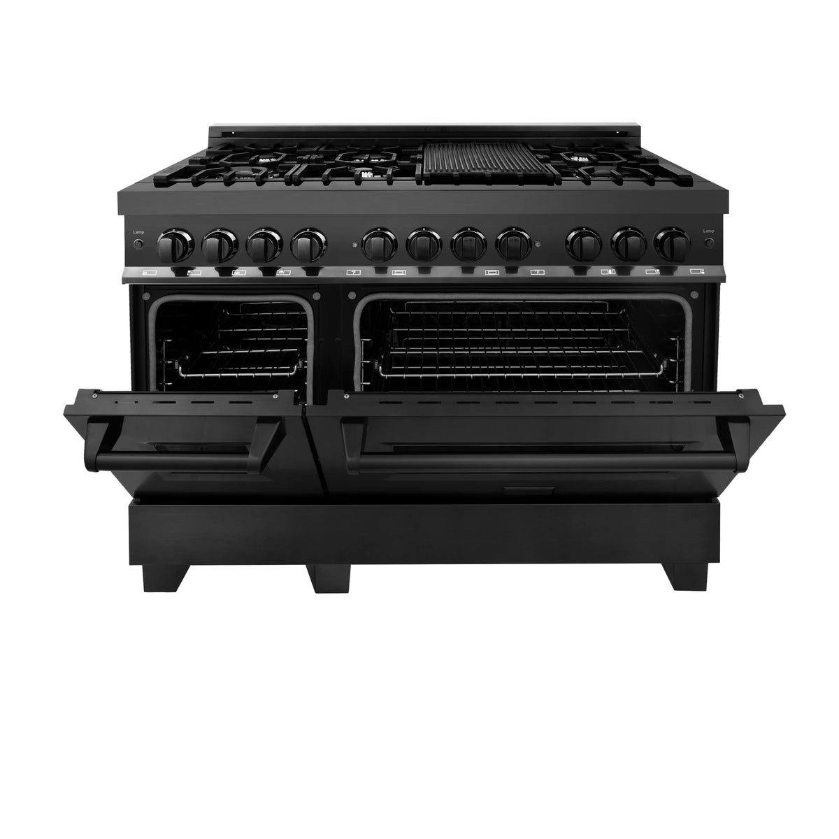 ZLINE - 48 in. 6.0 cu. ft. Legacy Dual Fuel Range with 7 Burner Gas Cooktop and 2 Electric Ovens in Black Stainless Steel (RAB-48)