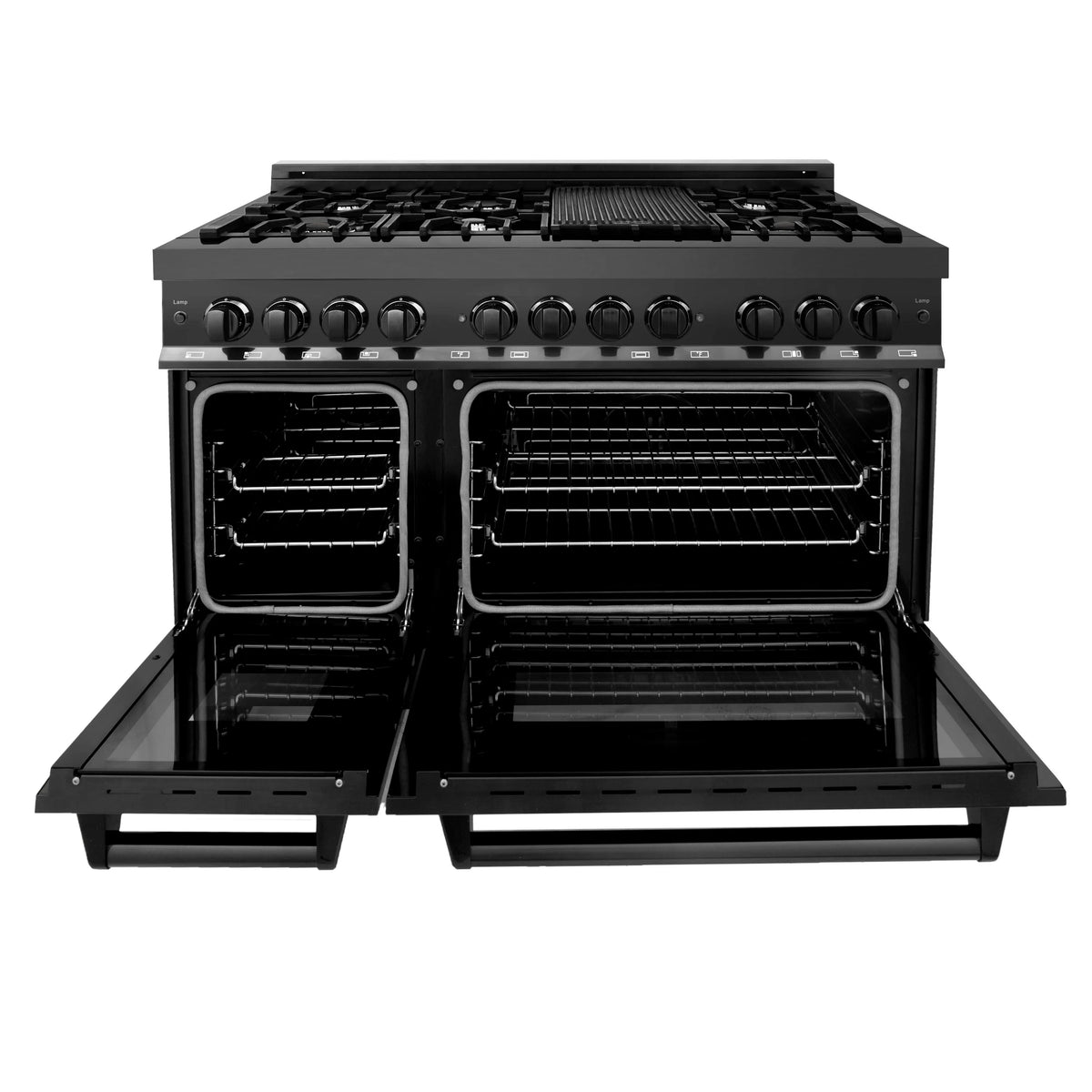 ZLINE - 48 in. 6.0 cu. ft. Legacy Dual Fuel Range with 7 Burner Gas Cooktop and 2 Electric Ovens in Black Stainless Steel (RAB-48)