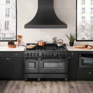 ZLINE - 48 in. 6.0 cu. ft. Legacy Dual Fuel Range with 7 Burner Gas Cooktop and 2 Electric Ovens in Black Stainless Steel (RAB-48)