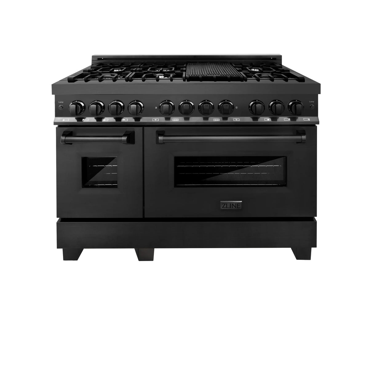 ZLINE - 48 in. 6.0 cu. ft. Legacy Dual Fuel Range with 7 Burner Gas Cooktop and 2 Electric Ovens in Black Stainless Steel (RAB-48)