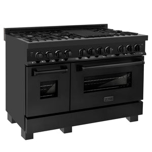 ZLINE - 48 in. 6.0 cu. ft. Legacy Dual Fuel Range with 7 Burner Gas Cooktop and 2 Electric Ovens in Black Stainless Steel (RAB-48)