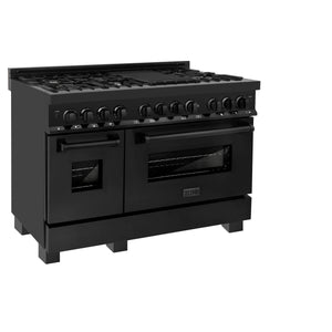ZLINE - 48 in. 6.0 cu. ft. Legacy Dual Fuel Range with 7 Burner Gas Cooktop and 2 Electric Ovens in Black Stainless Steel (RAB-48)