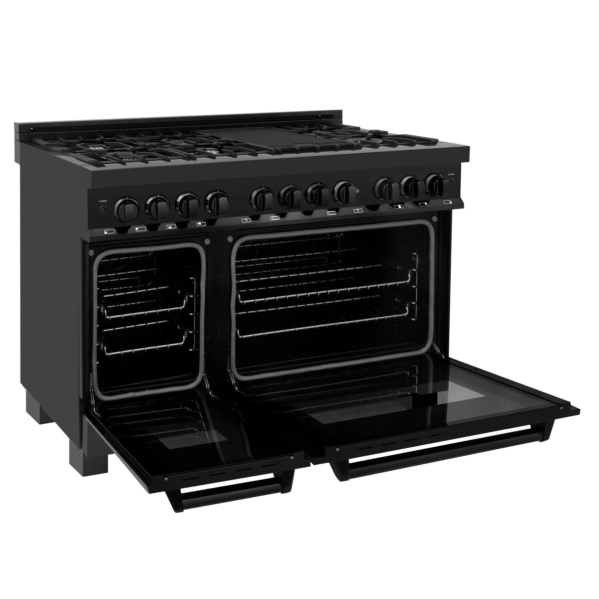 ZLINE - 48 in. 6.0 cu. ft. Legacy Dual Fuel Range with 7 Burner Gas Cooktop and 2 Electric Ovens in Black Stainless Steel (RAB-48)