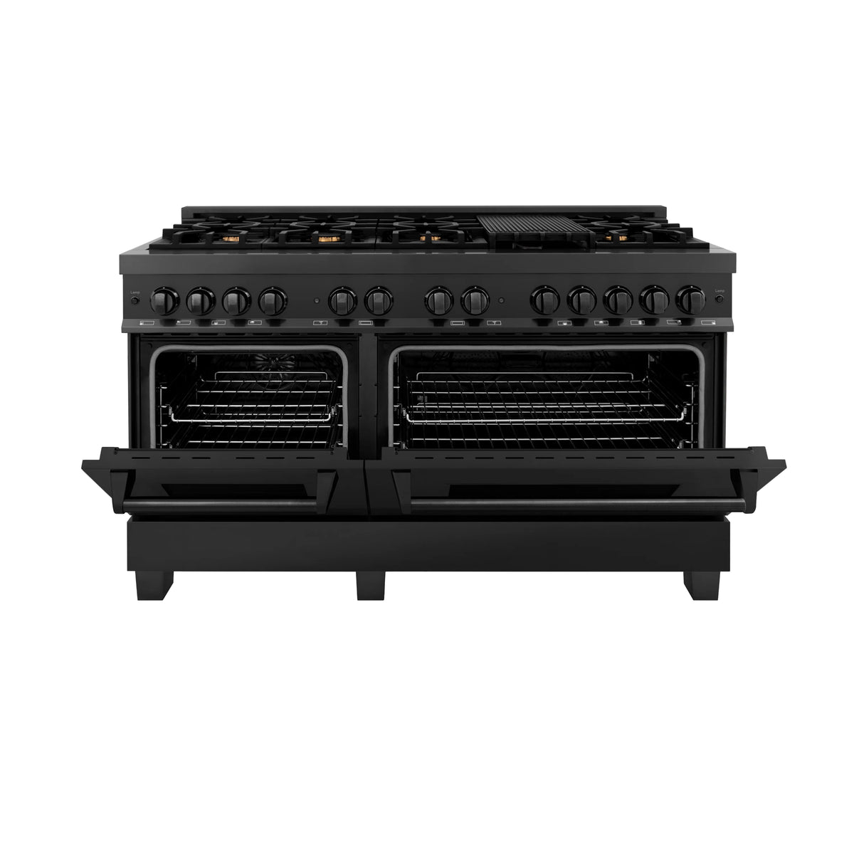 ZLINE - 60 in. 7.4 cu. ft. Legacy Dual Fuel Range with 9 Burner Gas Cooktop and 2 Electric Convection Ovens in Black Stainless Steel