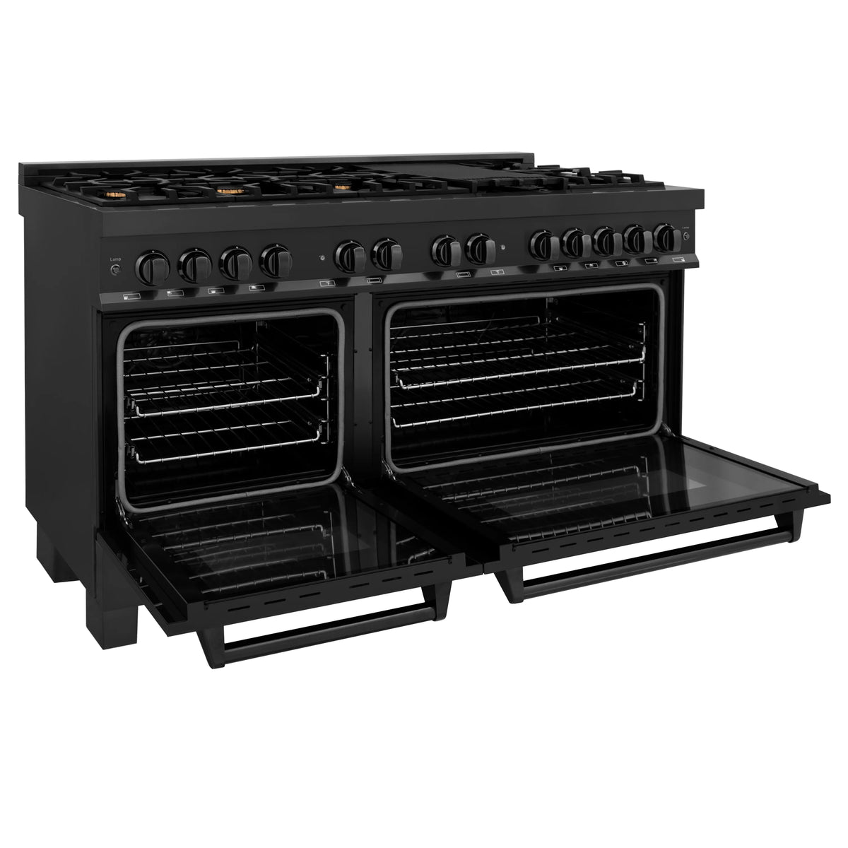 ZLINE - 60 in. 7.4 cu. ft. Legacy Dual Fuel Range with 9 Burner Gas Cooktop and 2 Electric Convection Ovens in Black Stainless Steel
