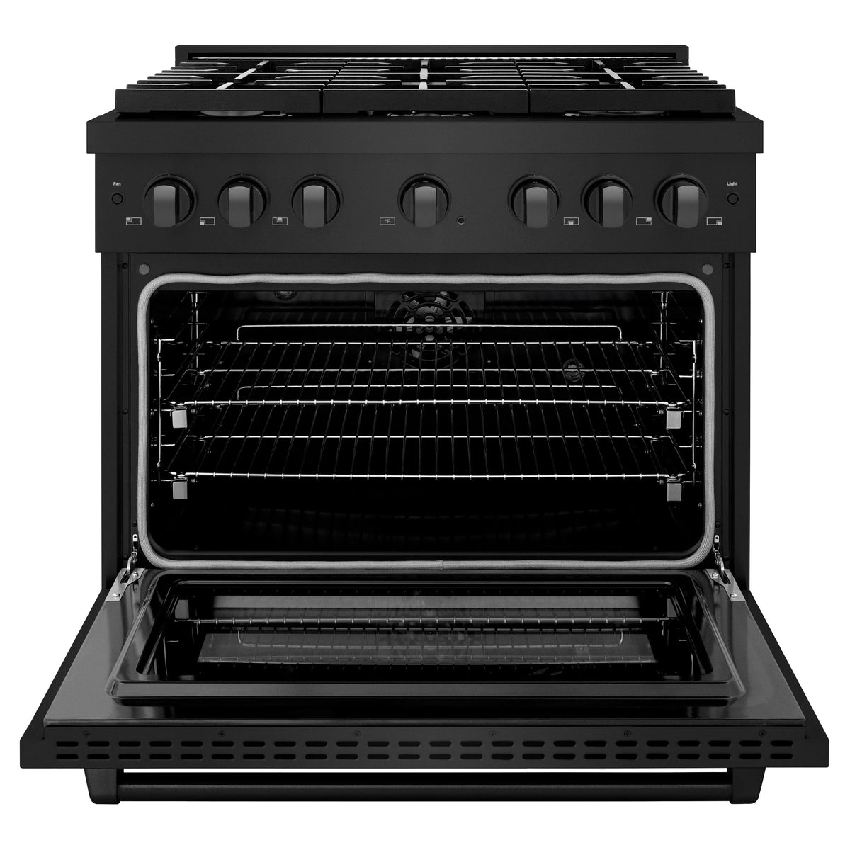 ZLINE - 36 in. 5.2 cu. ft. Paramount Dual Fuel Range with 6 Burner Gas Cooktop and Electric Convection Oven in Black Stainless Steel