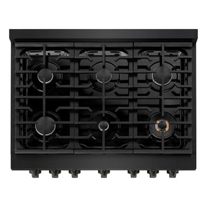 ZLINE - 36 in. 5.2 cu. ft. Paramount Dual Fuel Range with 6 Burner Gas Cooktop and Electric Convection Oven in Black Stainless Steel