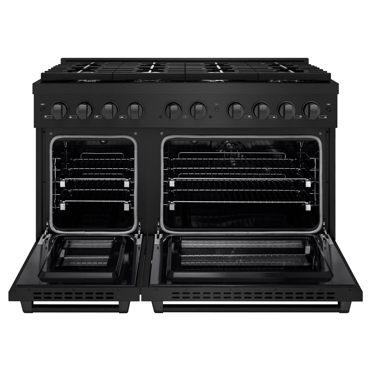ZLINE - 48 in. 6.7 cu. ft. Paramount Double Oven Dual Fuel Range with 8 Burner Gas Cooktop in Black Stainless Steel (SDRB-48)