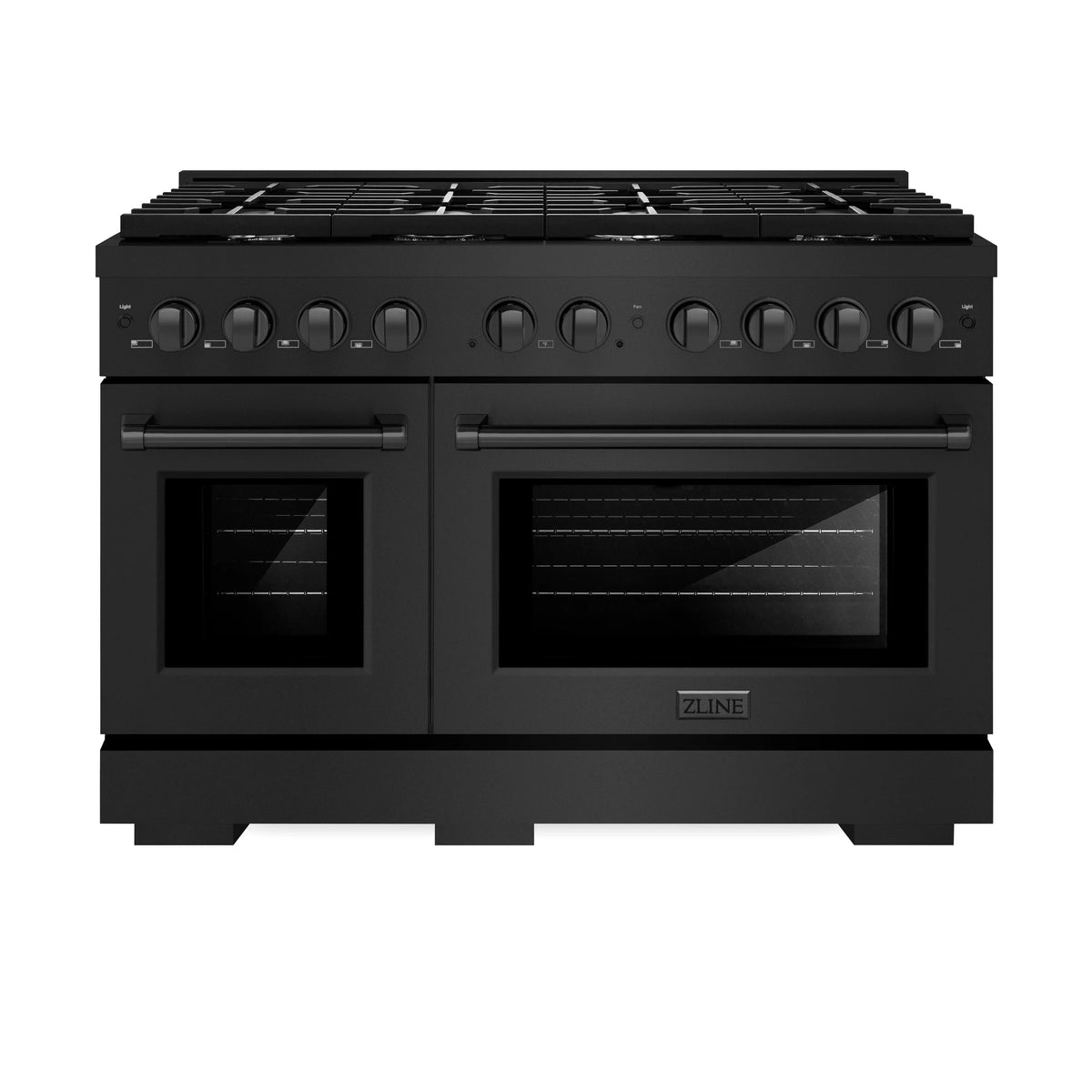 ZLINE - 48 in. 6.7 cu. ft. Paramount Double Oven Dual Fuel Range with 8 Burner Gas Cooktop in Black Stainless Steel (SDRB-48)