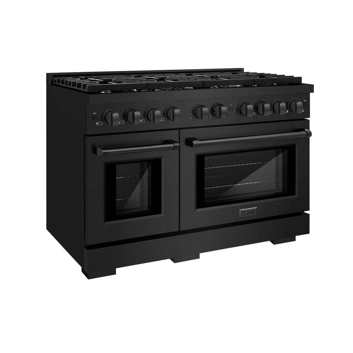 ZLINE - 48 in. 6.7 cu. ft. Paramount Double Oven Dual Fuel Range with 8 Burner Gas Cooktop in Black Stainless Steel (SDRB-48)