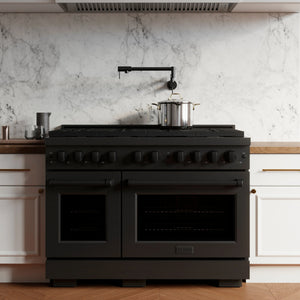 ZLINE - 48 in. 6.7 cu. ft. Paramount Double Oven Dual Fuel Range with 8 Burner Gas Cooktop in Black Stainless Steel (SDRB-48)