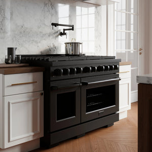 ZLINE - 48 in. 6.7 cu. ft. Paramount Double Oven Dual Fuel Range with 8 Burner Gas Cooktop in Black Stainless Steel (SDRB-48)