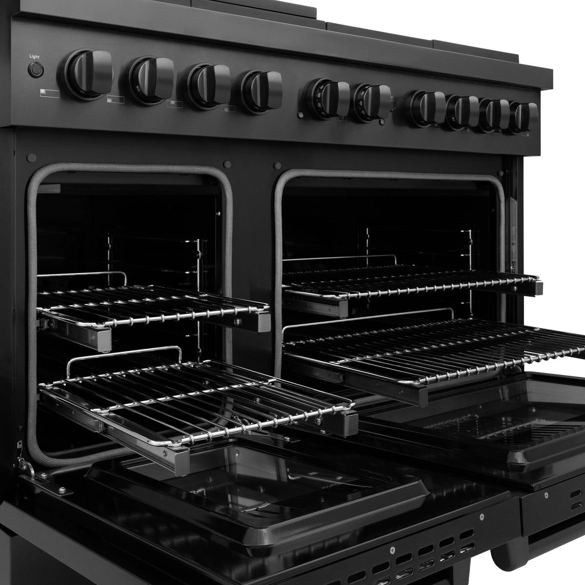 ZLINE - 48 in. 6.7 cu. ft. Paramount Double Oven Dual Fuel Range with 8 Burner Gas Cooktop in Black Stainless Steel (SDRB-48)