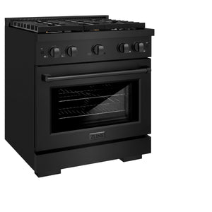 ZLINE - 30 in. 4.2 cu. ft. Paramount Dual Fuel Range with Gas Cooktop and Electric Convection Oven in Black Stainless Steel with 4 Brass Burners