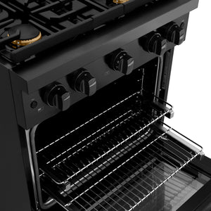 ZLINE - 30 in. 4.2 cu. ft. Paramount Dual Fuel Range with Gas Cooktop and Electric Convection Oven in Black Stainless Steel with 4 Brass Burners