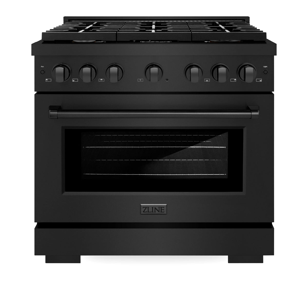 ZLINE - 36 in. 5.2 cu. ft. Paramount Dual Fuel Range with Gas Cooktop and Electric Convection Oven in Black Stainless Steel with 6 Brass Burners