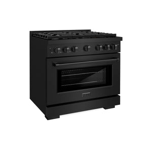 ZLINE - 36 in. 5.2 cu. ft. Paramount Dual Fuel Range with Gas Cooktop and Electric Convection Oven in Black Stainless Steel with 6 Brass Burners