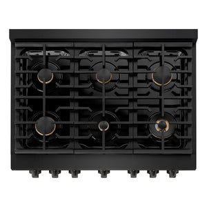 ZLINE - 36 in. 5.2 cu. ft. Paramount Dual Fuel Range with Gas Cooktop and Electric Convection Oven in Black Stainless Steel with 6 Brass Burners