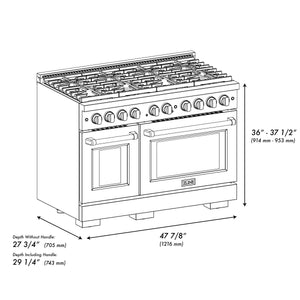 ZLINE - 48 in. 6.7 cu. ft. Paramount Double Oven Dual Fuel Range in Black Stainless Steel with 8 Brass Burners (SDRB-BR-48)