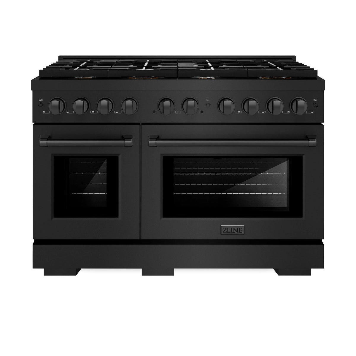 ZLINE - 48 in. 6.7 cu. ft. Paramount Double Oven Dual Fuel Range in Black Stainless Steel with 8 Brass Burners (SDRB-BR-48)