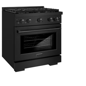 ZLINE - 30 in. 4.2 cu. ft. Paramount Gas Range with 4 Burner Cooktop and Convection Gas Oven in Black Stainless Steel (SGRB-30)