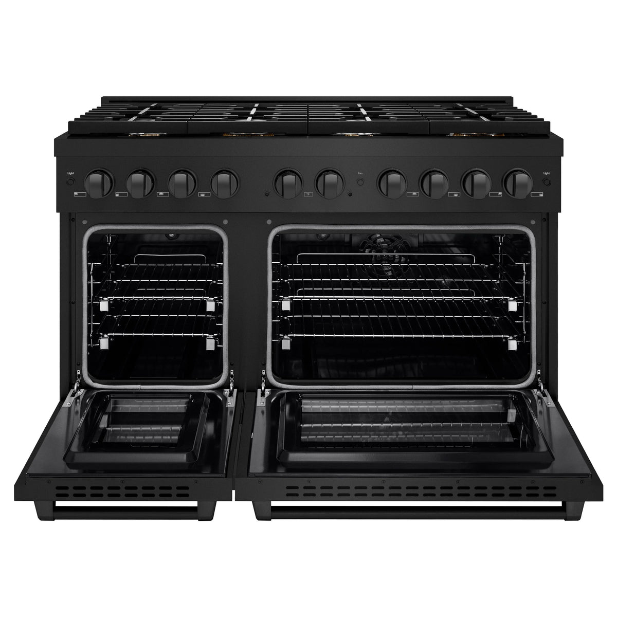 ZLINE - 48 in. 6.7 cu. ft. Paramount Double Oven Dual Fuel Range in Black Stainless Steel with 8 Brass Burners (SDRB-BR-48)