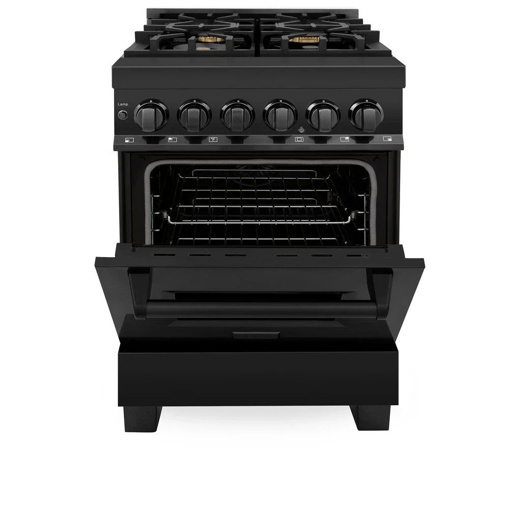 ZLINE - 24 in. 2.8 cu. ft. Legacy Dual Fuel Range with Gas Cooktop and Electric Convection Oven in Black Stainless Steel with 4 Brass Burners