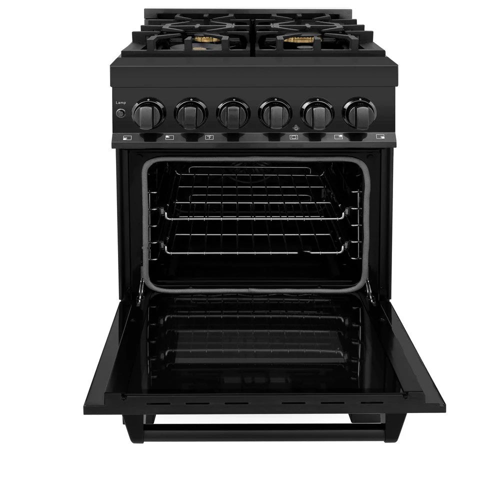ZLINE - 24 in. 2.8 cu. ft. Legacy Dual Fuel Range with Gas Cooktop and Electric Convection Oven in Black Stainless Steel with 4 Brass Burners