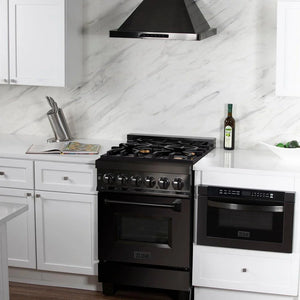 ZLINE - 24 in. 2.8 cu. ft. Legacy Dual Fuel Range with Gas Cooktop and Electric Convection Oven in Black Stainless Steel with 4 Brass Burners