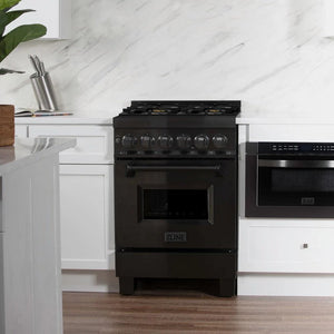 ZLINE - 24 in. 2.8 cu. ft. Legacy Dual Fuel Range with Gas Cooktop and Electric Convection Oven in Black Stainless Steel with 4 Brass Burners