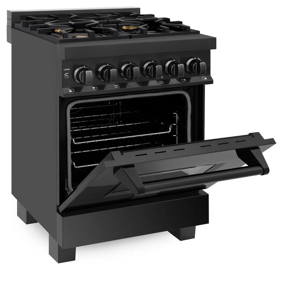 ZLINE - 24 in. 2.8 cu. ft. Legacy Dual Fuel Range with Gas Cooktop and Electric Convection Oven in Black Stainless Steel with 4 Brass Burners