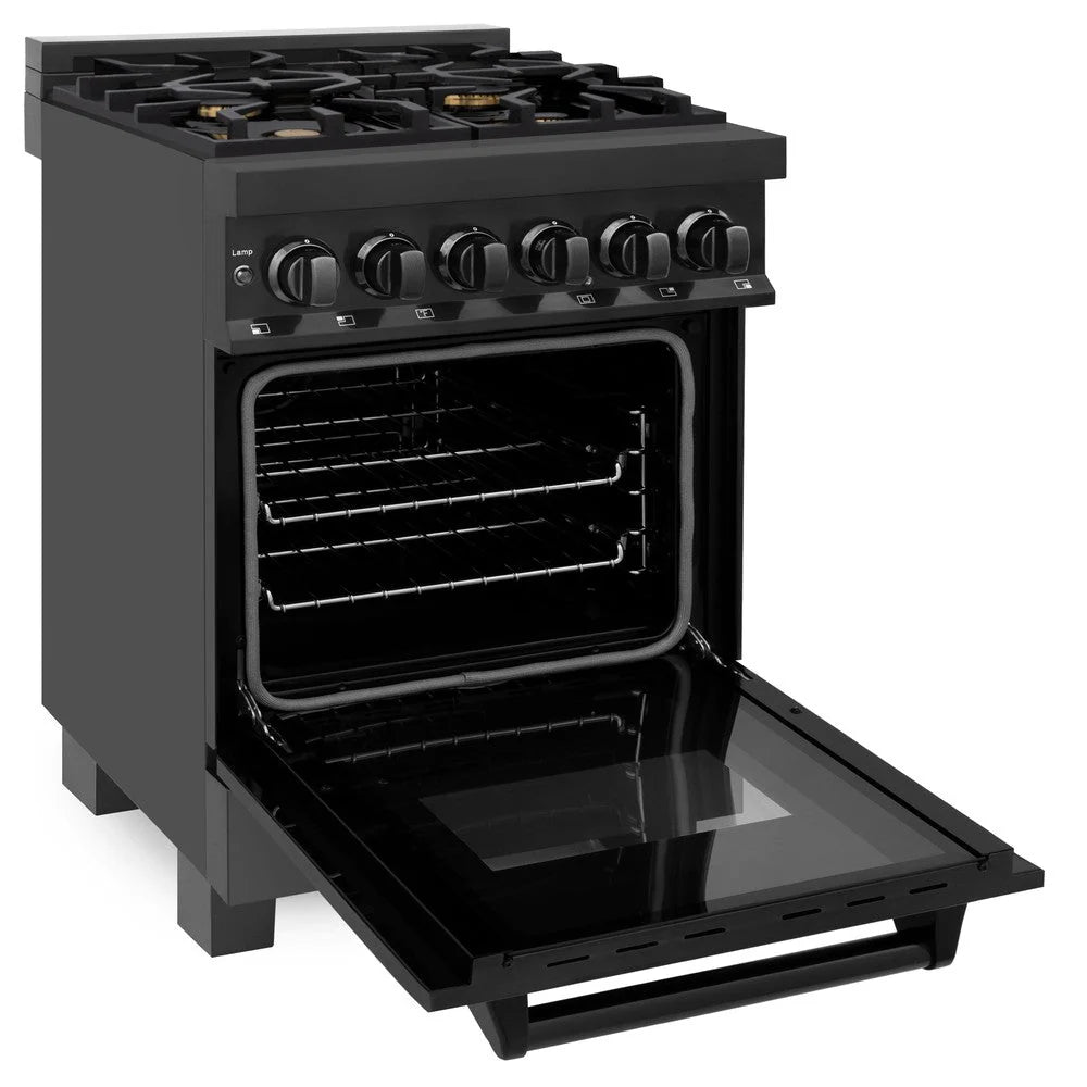 ZLINE - 24 in. 2.8 cu. ft. Legacy Dual Fuel Range with Gas Cooktop and Electric Convection Oven in Black Stainless Steel with 4 Brass Burners