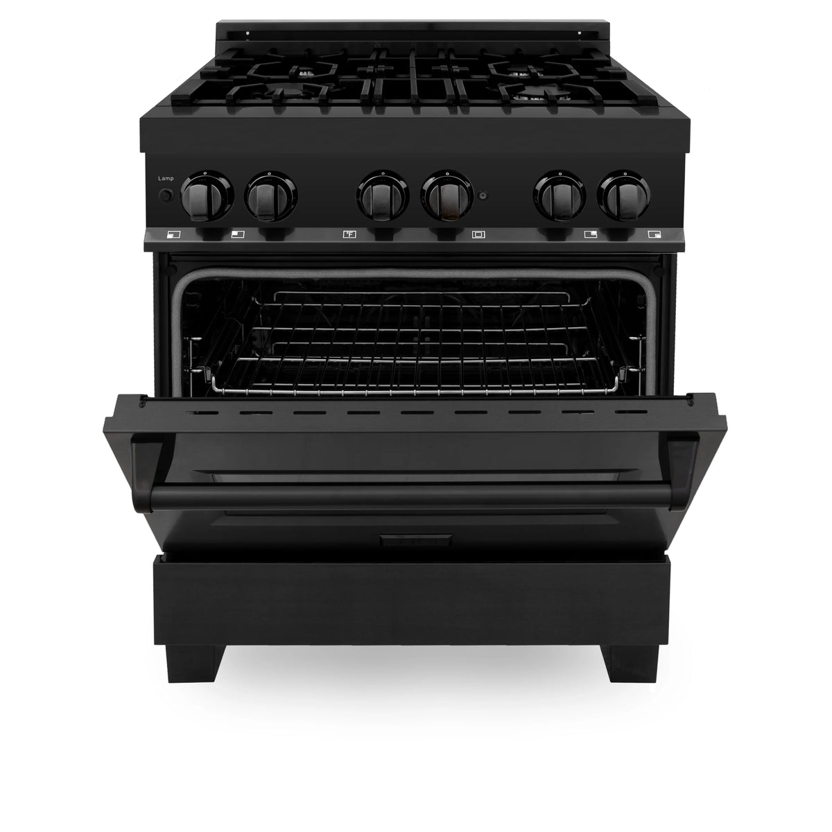 ZLINE - 30 in. 4.0 cu. ft. Legacy Dual Fuel Range with 4 Burner Gas Cooktop and Electric Convection Oven in Black Stainless Steel (RAB-30)