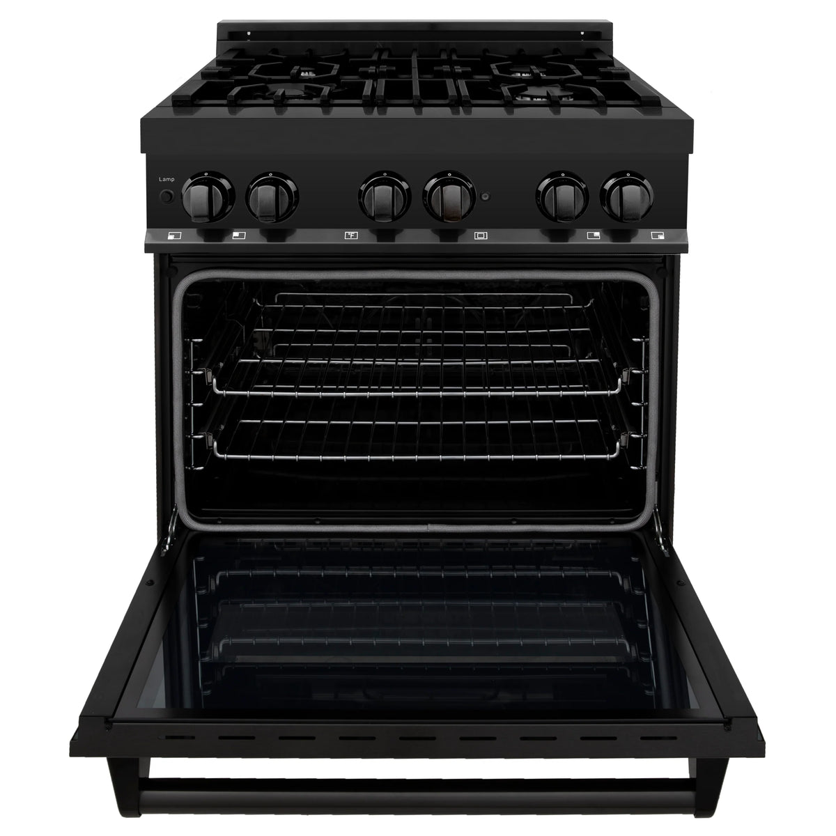 ZLINE - 30 in. 4.0 cu. ft. Legacy Dual Fuel Range with 4 Burner Gas Cooktop and Electric Convection Oven in Black Stainless Steel (RAB-30)
