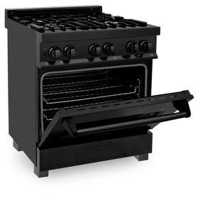 ZLINE - 30 in. 4.0 cu. ft. Legacy Dual Fuel Range with 4 Burner Gas Cooktop and Electric Convection Oven in Black Stainless Steel (RAB-30)
