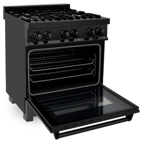 ZLINE - 30 in. 4.0 cu. ft. Legacy Dual Fuel Range with 4 Burner Gas Cooktop and Electric Convection Oven in Black Stainless Steel (RAB-30)