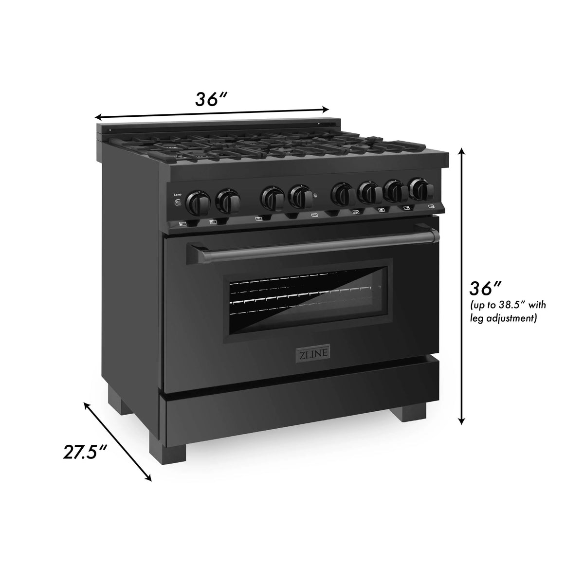 ZLINE - 36 in. 4.6 cu. ft. Legacy Dual Fuel Range with 6 Burner Gas Cooktop and Electric Convection Oven in Black Stainless Steel (RAB-36)