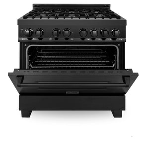 ZLINE - 36 in. 4.6 cu. ft. Legacy Dual Fuel Range with 6 Burner Gas Cooktop and Electric Convection Oven in Black Stainless Steel (RAB-36)