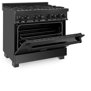 ZLINE - 36 in. 4.6 cu. ft. Legacy Dual Fuel Range with 6 Burner Gas Cooktop and Electric Convection Oven in Black Stainless Steel (RAB-36)