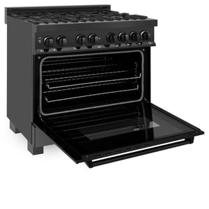 ZLINE - 36 in. 4.6 cu. ft. Legacy Dual Fuel Range with 6 Burner Gas Cooktop and Electric Convection Oven in Black Stainless Steel (RAB-36)