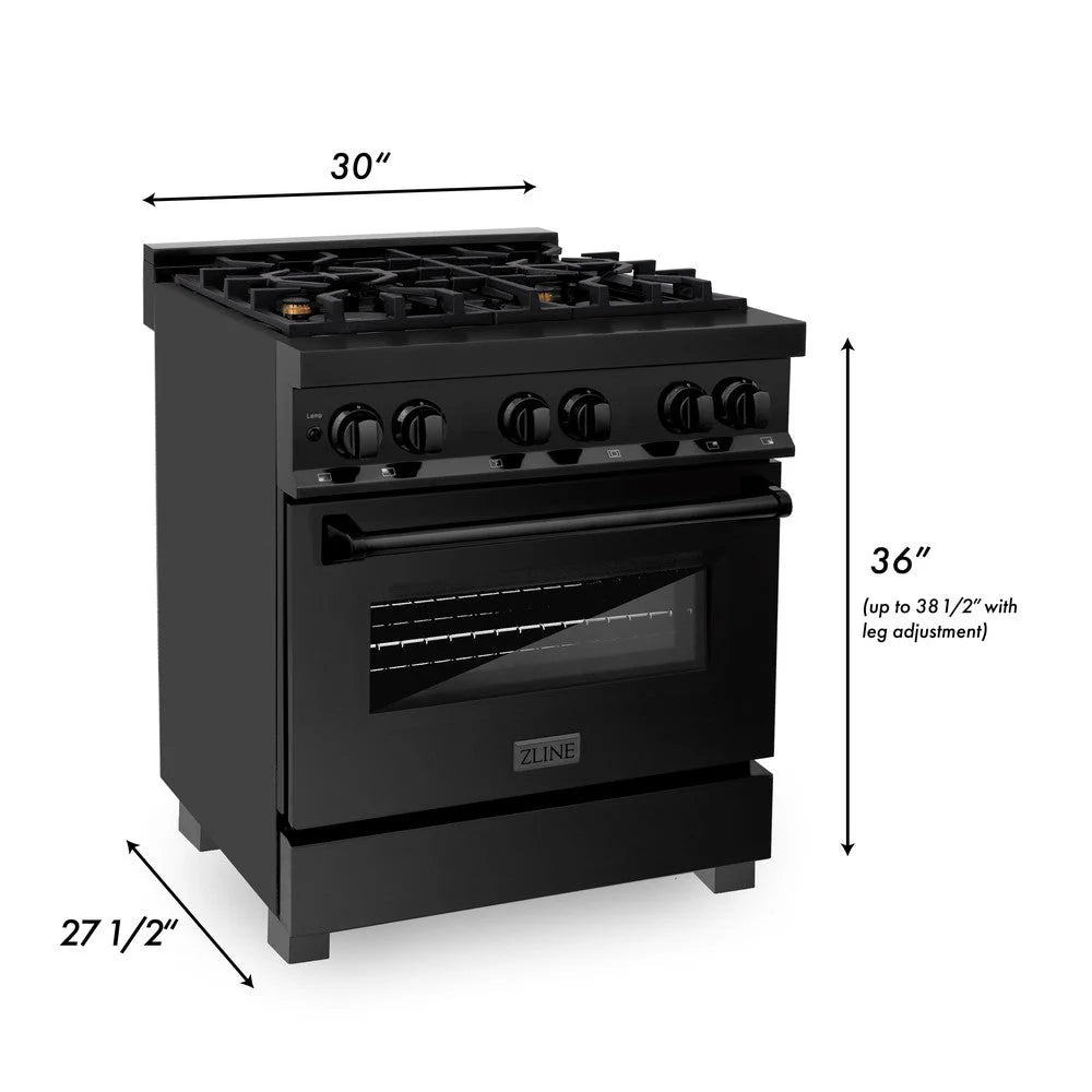 ZLINE - 30 in. 4.0 cu. ft. Legacy Dual Fuel Range with Gas Cooktop and Electric Convection Oven in Black Stainless Steel with 4 Brass Burners