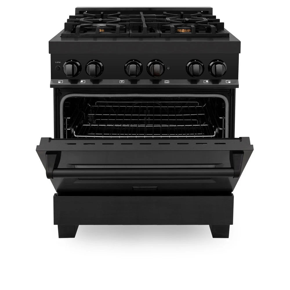 ZLINE - 30 in. 4.0 cu. ft. Legacy Dual Fuel Range with Gas Cooktop and Electric Convection Oven in Black Stainless Steel with 4 Brass Burners