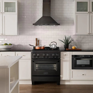 ZLINE - 30 in. 4.0 cu. ft. Legacy Dual Fuel Range with Gas Cooktop and Electric Convection Oven in Black Stainless Steel with 4 Brass Burners