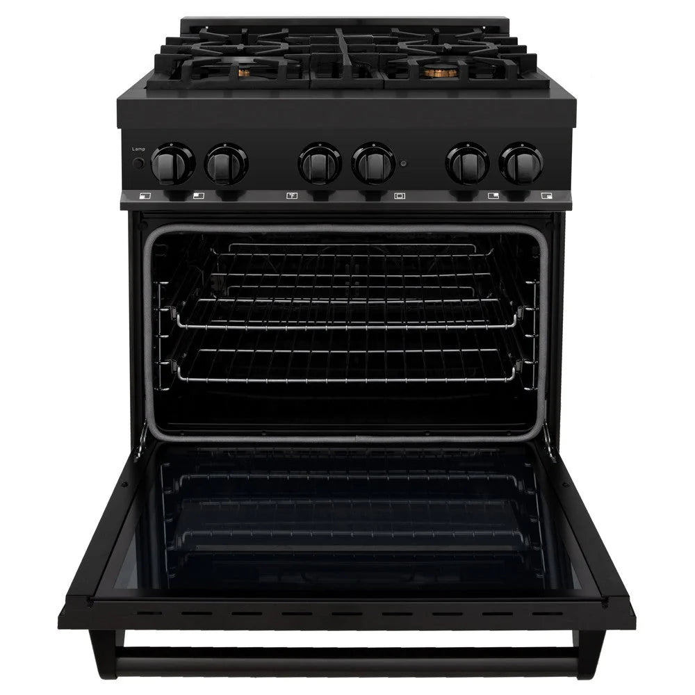 ZLINE - 30 in. 4.0 cu. ft. Legacy Dual Fuel Range with Gas Cooktop and Electric Convection Oven in Black Stainless Steel with 4 Brass Burners