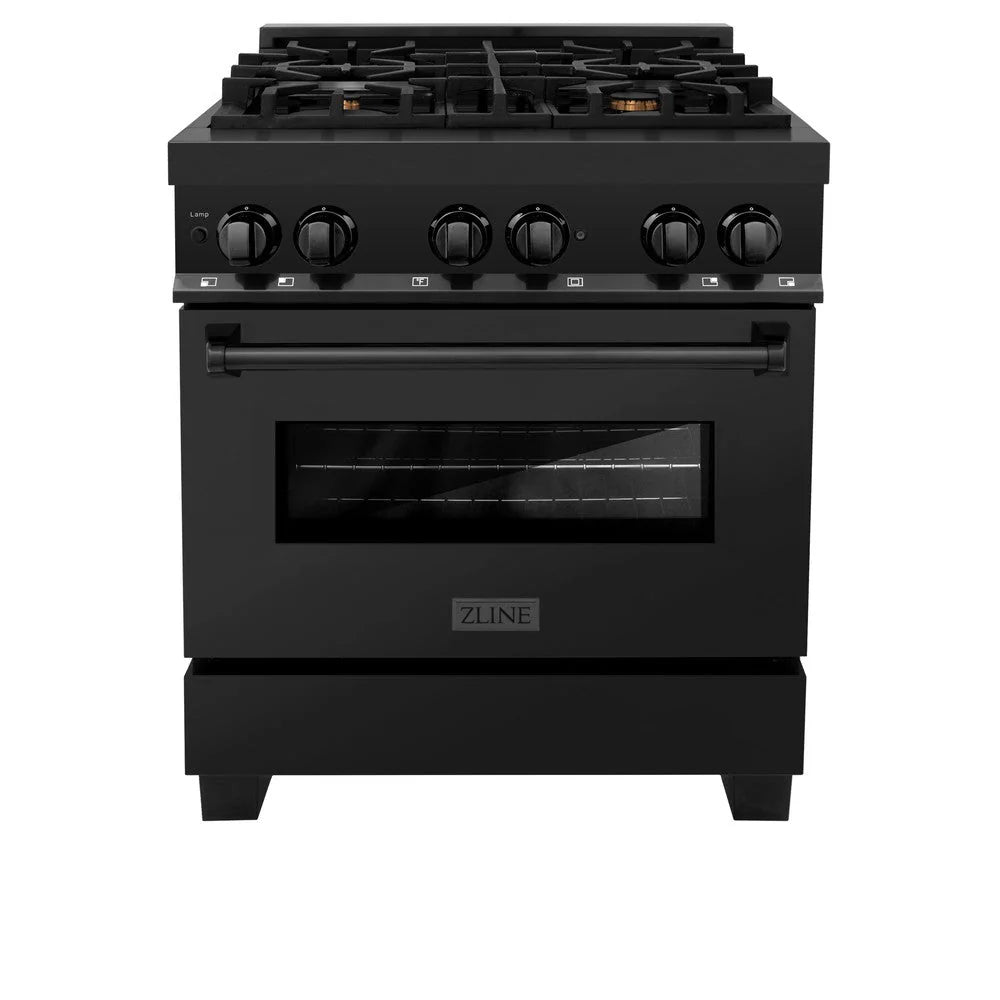 ZLINE - 30 in. 4.0 cu. ft. Legacy Dual Fuel Range with Gas Cooktop and Electric Convection Oven in Black Stainless Steel with 4 Brass Burners