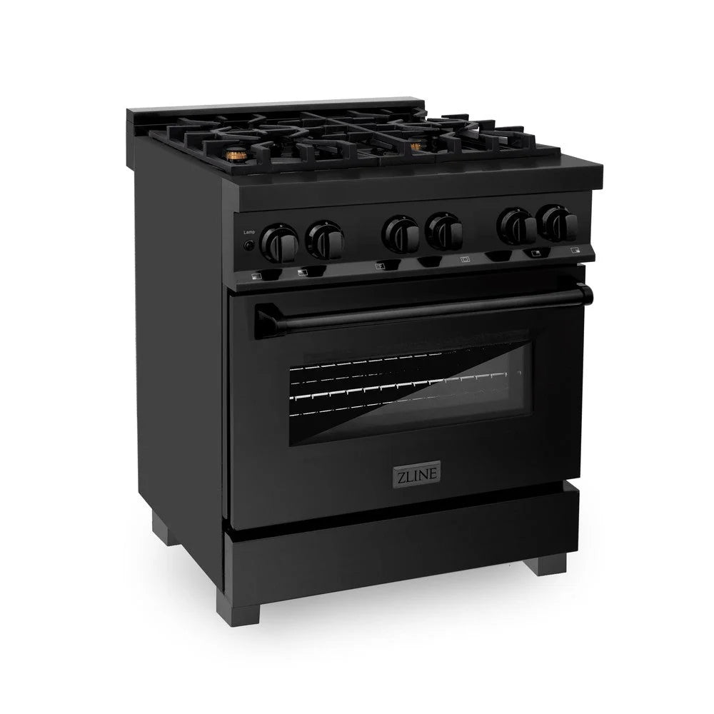 ZLINE - 30 in. 4.0 cu. ft. Legacy Dual Fuel Range with Gas Cooktop and Electric Convection Oven in Black Stainless Steel with 4 Brass Burners