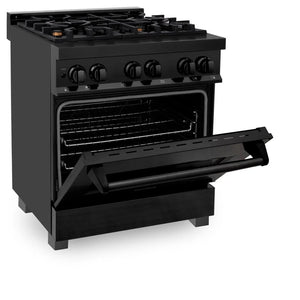 ZLINE - 30 in. 4.0 cu. ft. Legacy Dual Fuel Range with Gas Cooktop and Electric Convection Oven in Black Stainless Steel with 4 Brass Burners