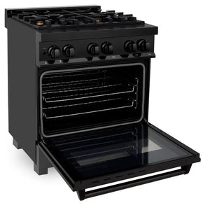 ZLINE - 30 in. 4.0 cu. ft. Legacy Dual Fuel Range with Gas Cooktop and Electric Convection Oven in Black Stainless Steel with 4 Brass Burners